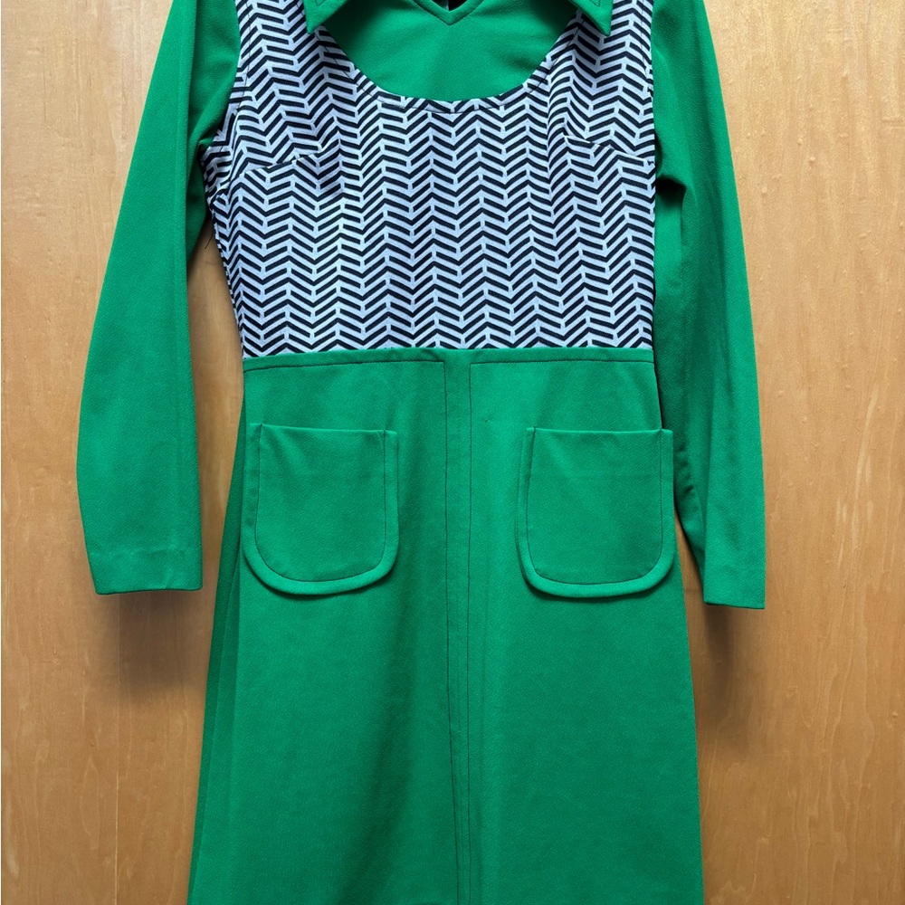 Vintage Green and Black Chevron Dress
